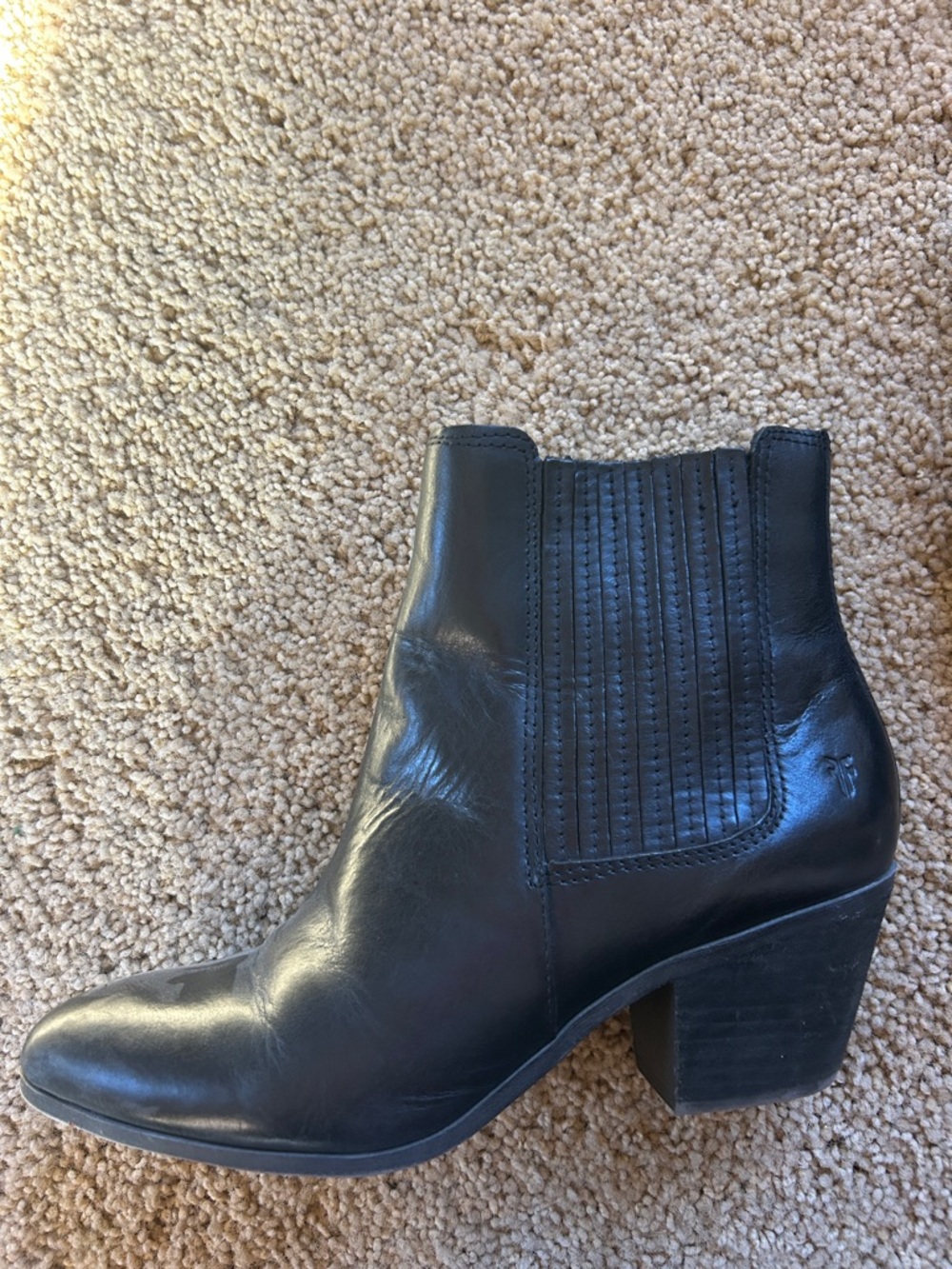Frye Black Leather Pointed-Toe Ankle Booties